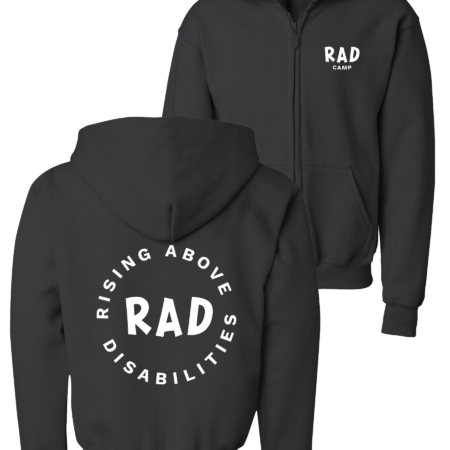 Black hoodie with RAD logo on front and back