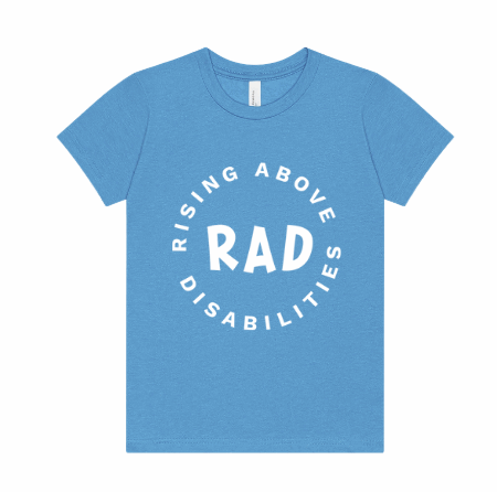 blue youth t-shirt with RAD logo
