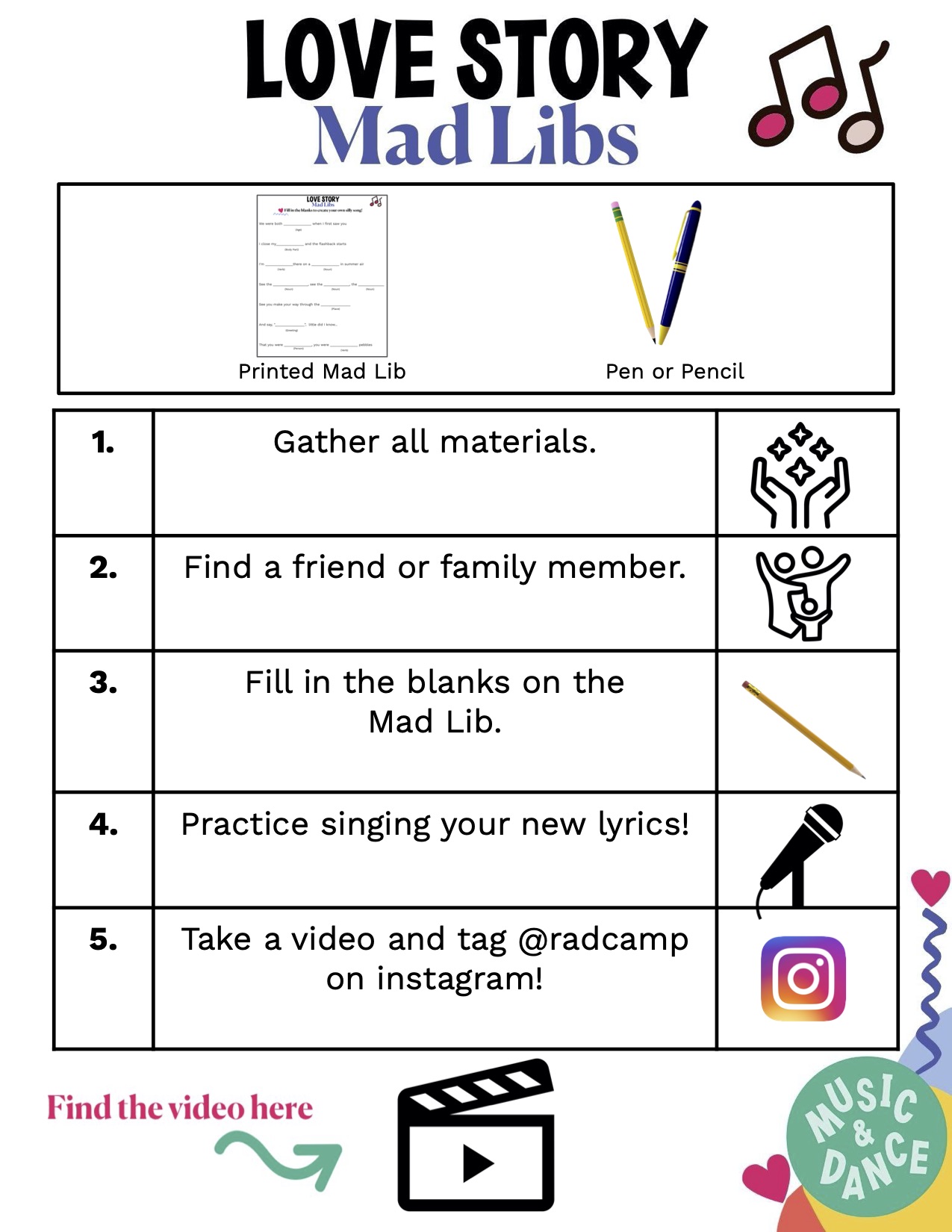 Love Story Mad Libs – RAD Camp