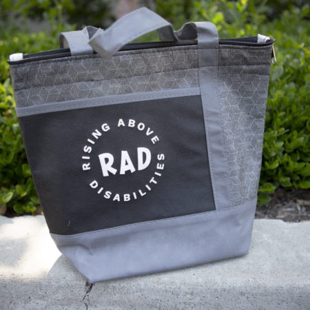 RAD branded grey canvas lunch box with zipper