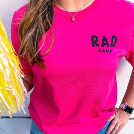 Girl wearing pink RAD T-shirt
