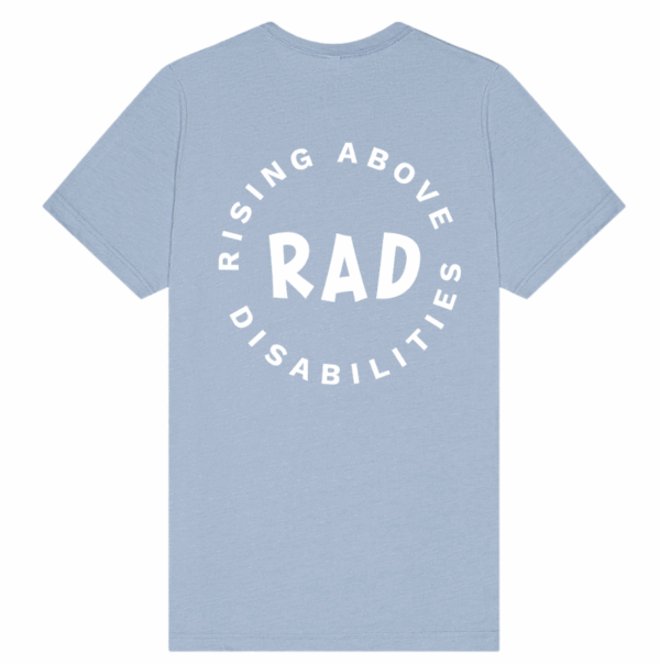 blue tshirt with white rad logo